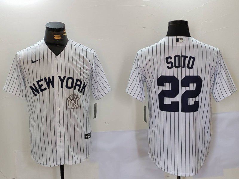 Men New York Yankees #22 Soto White stripe Game 2024 Nike MLB Jersey style 9023->new york yankees->MLB Jersey